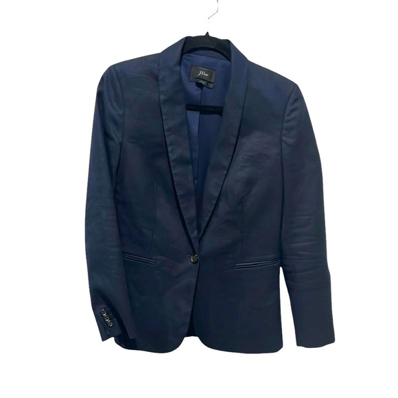 J.crew women’s navy blue parke blazer linen blend one button size 4 - Picture 1 of 8